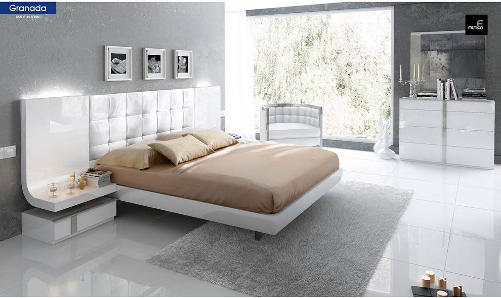 Modern designer white low platform bed by Fenicia Spain