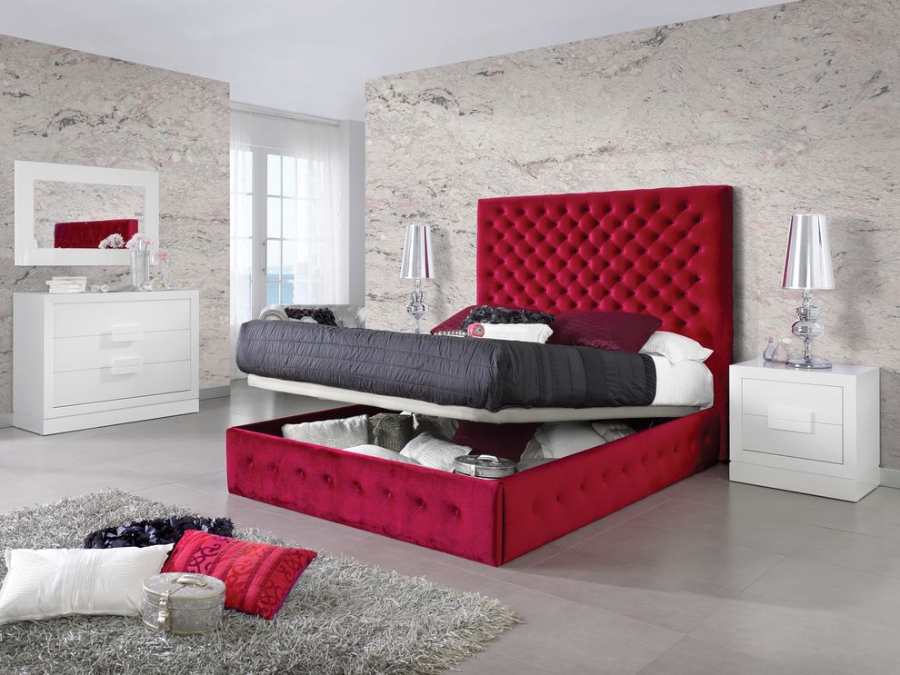 Passion burgundy fabric high headboard king size bed by Dupen Spain