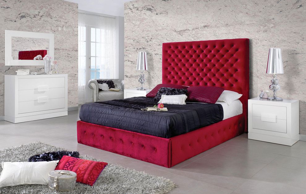 Passion burgundy fabric high headboard bed by Dupen Spain