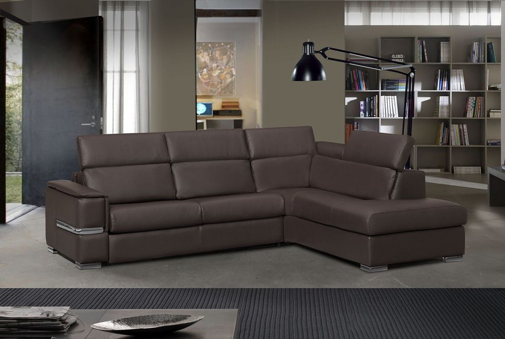 Italy-made brown full leather sectional couch by ESF