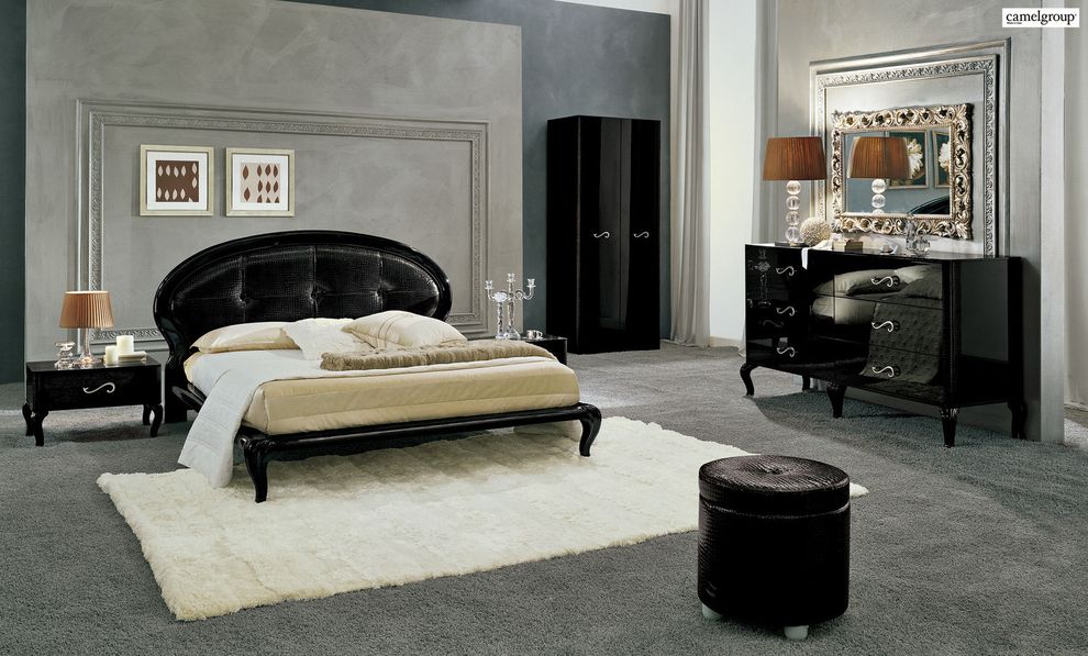 Lacquered modern king bed in black by ESF