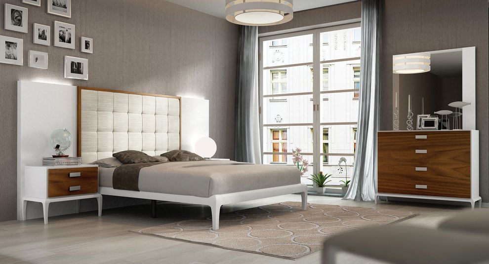 High-headboard Spain made platform bed in white by ESF
