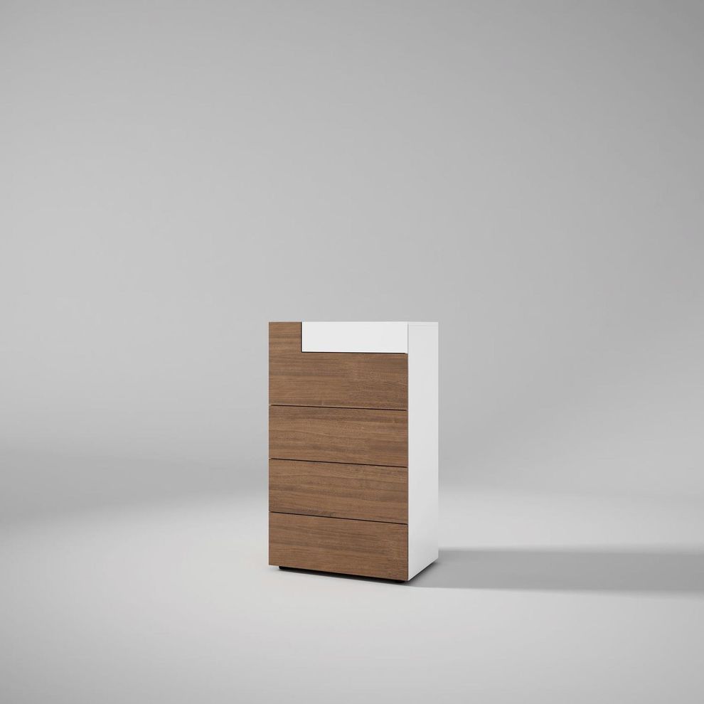 Walnut wood / white eco leather chest by Garcia Sabate Spain
