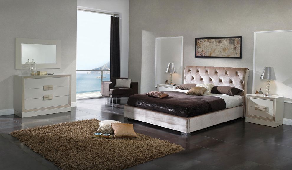 Tufted storage bed in slightly rose/beige velvet by ESF