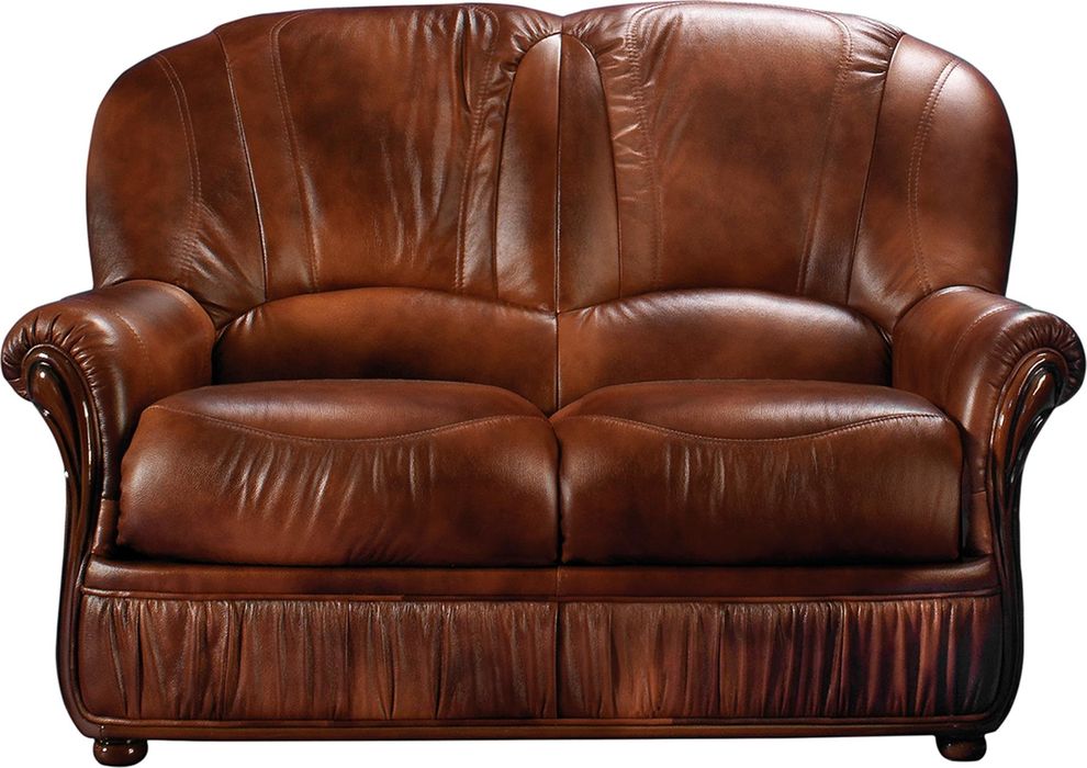 Traditional full leather loveseat in two-toned brown by G&G Italia