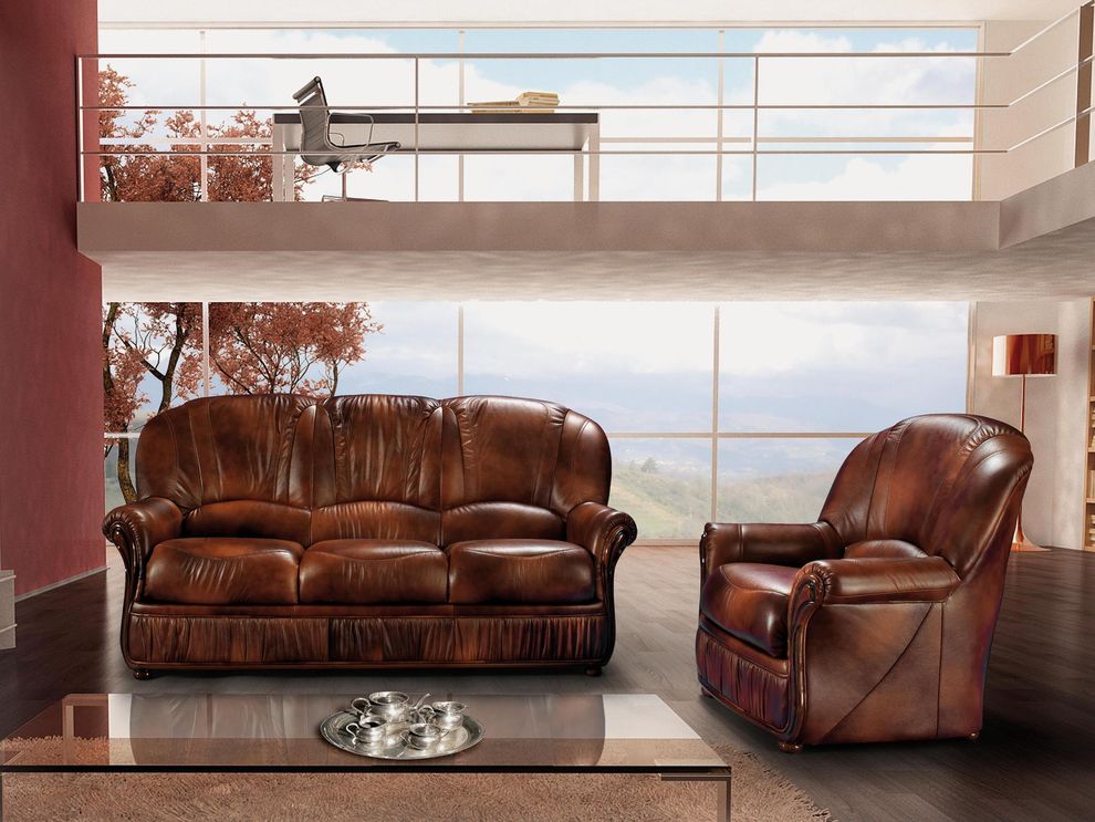 Traditional full leather sofa in two-toned brown by G&G Italia