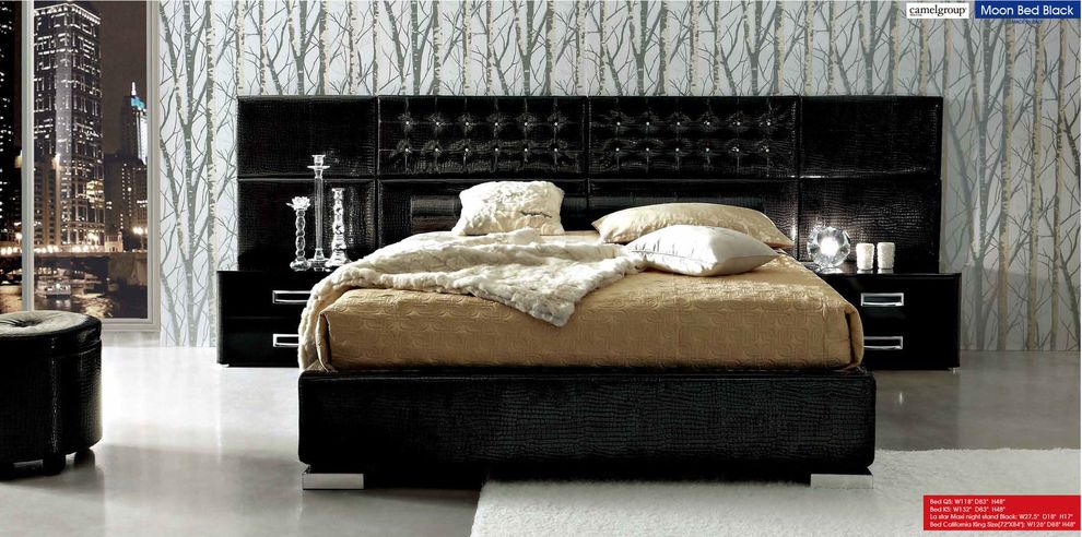 Black leather glam design modern bed by ESF