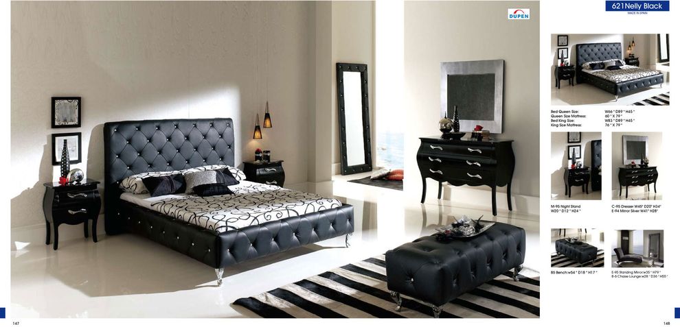 Modern black king bed w/ tufted button headboard by ESF