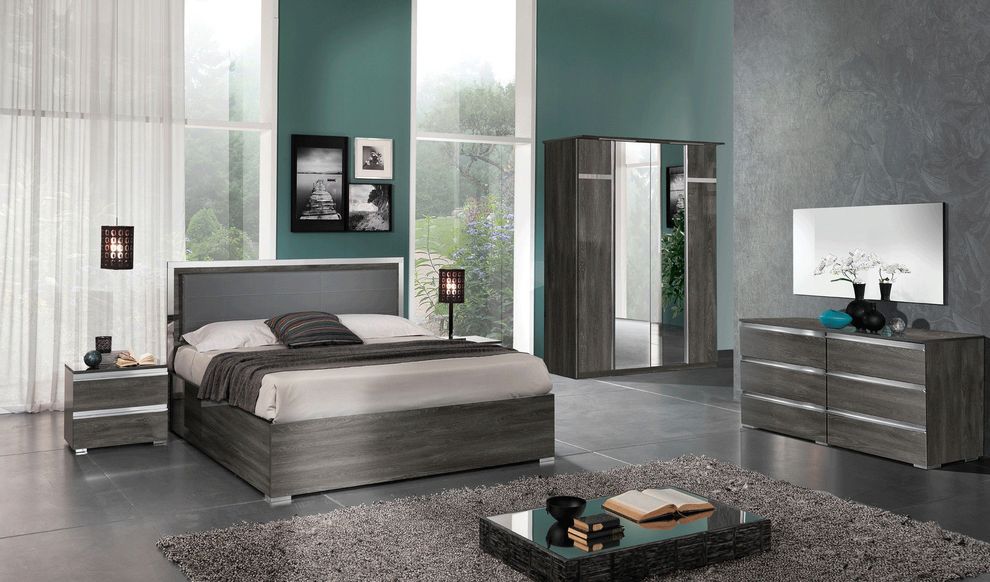 Gray modern wood / metal platform bed by MCS Mobili
