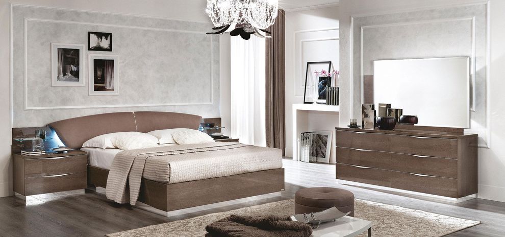Modern birch finish bed w/ headboard lights by Camelgroup Italy