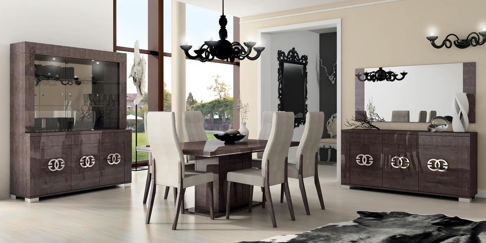 Modern tan/gray high gloss family size dining by Status Italy