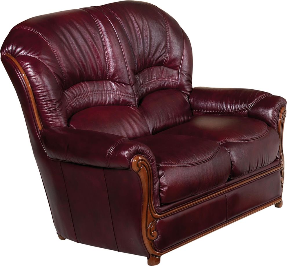 Full leather traditional burgundy brown loveseat by G&G Italia