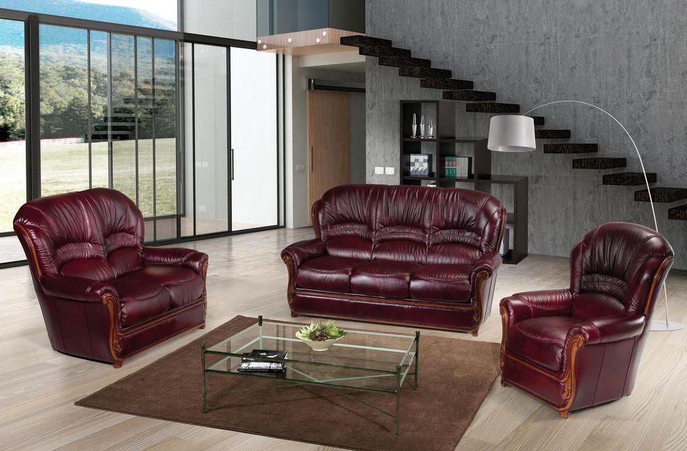 Full leather traditional burgundy brown sofa by G&G Italia