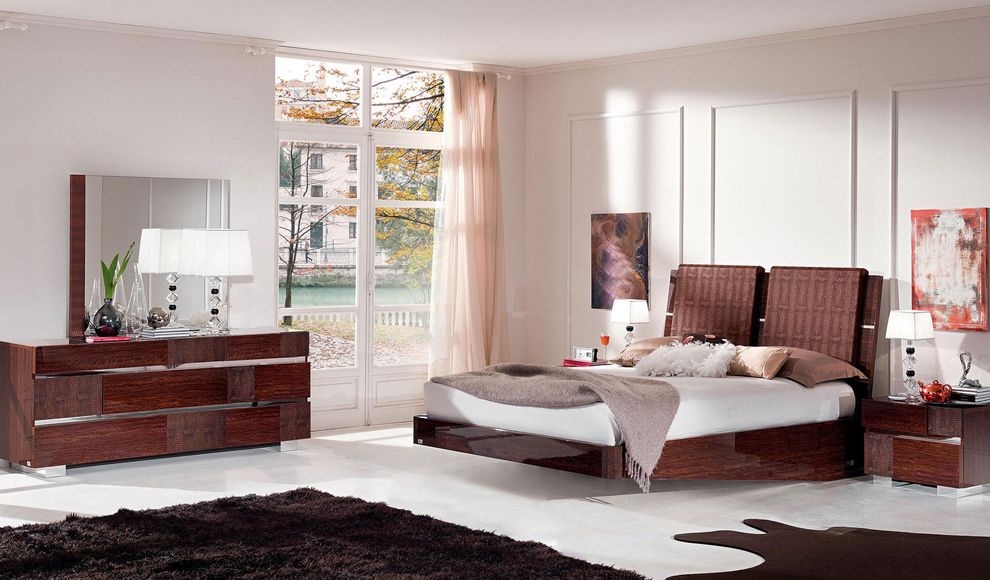 Modern platform bed in walnut lacquer by ESF