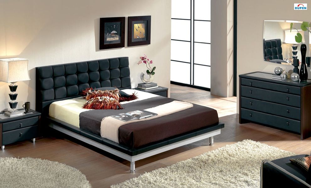 Black platform full size bed in low profile by ESF