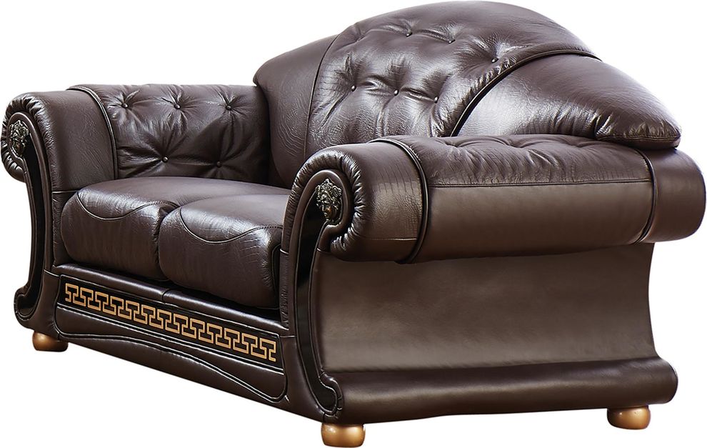 Brown royal style tufted button design leather loveseat by ESF