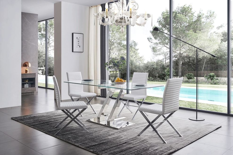Contemporary tempered glass top dining table by ESF