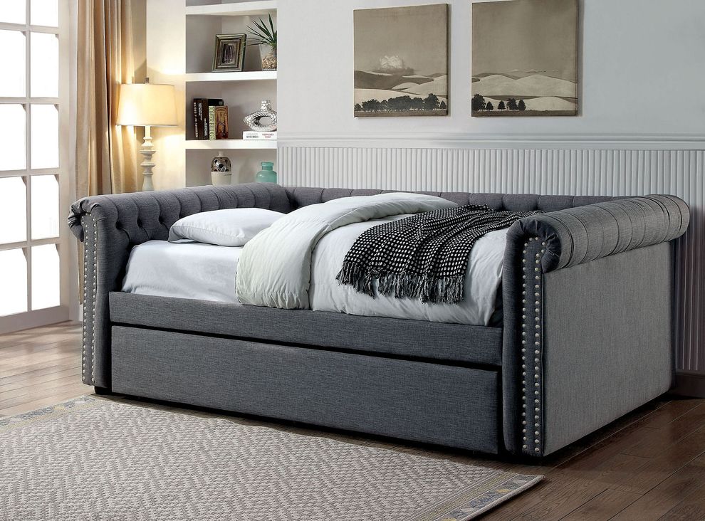 Tufted gray fabric daybed w/ trundle by Furniture of America