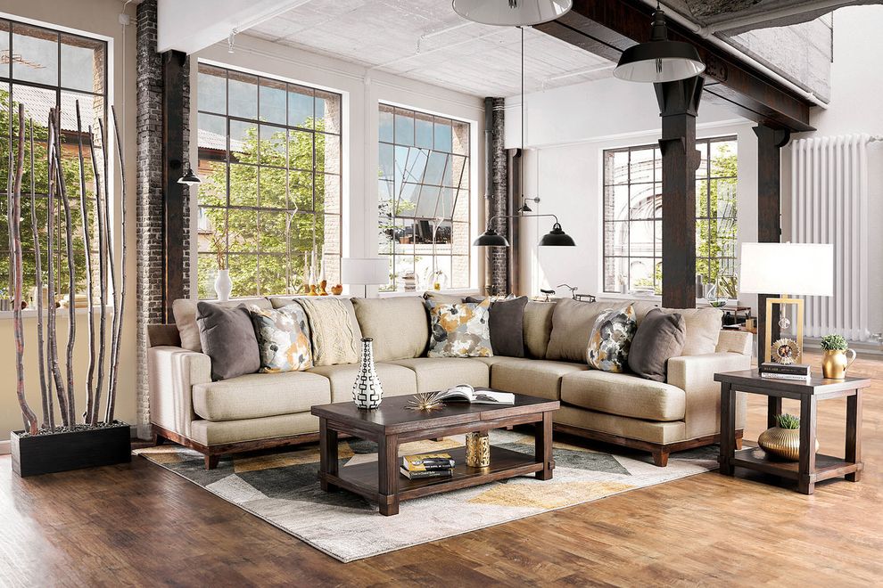 US-made sectional sofa w/ wood trim legs by Furniture of America