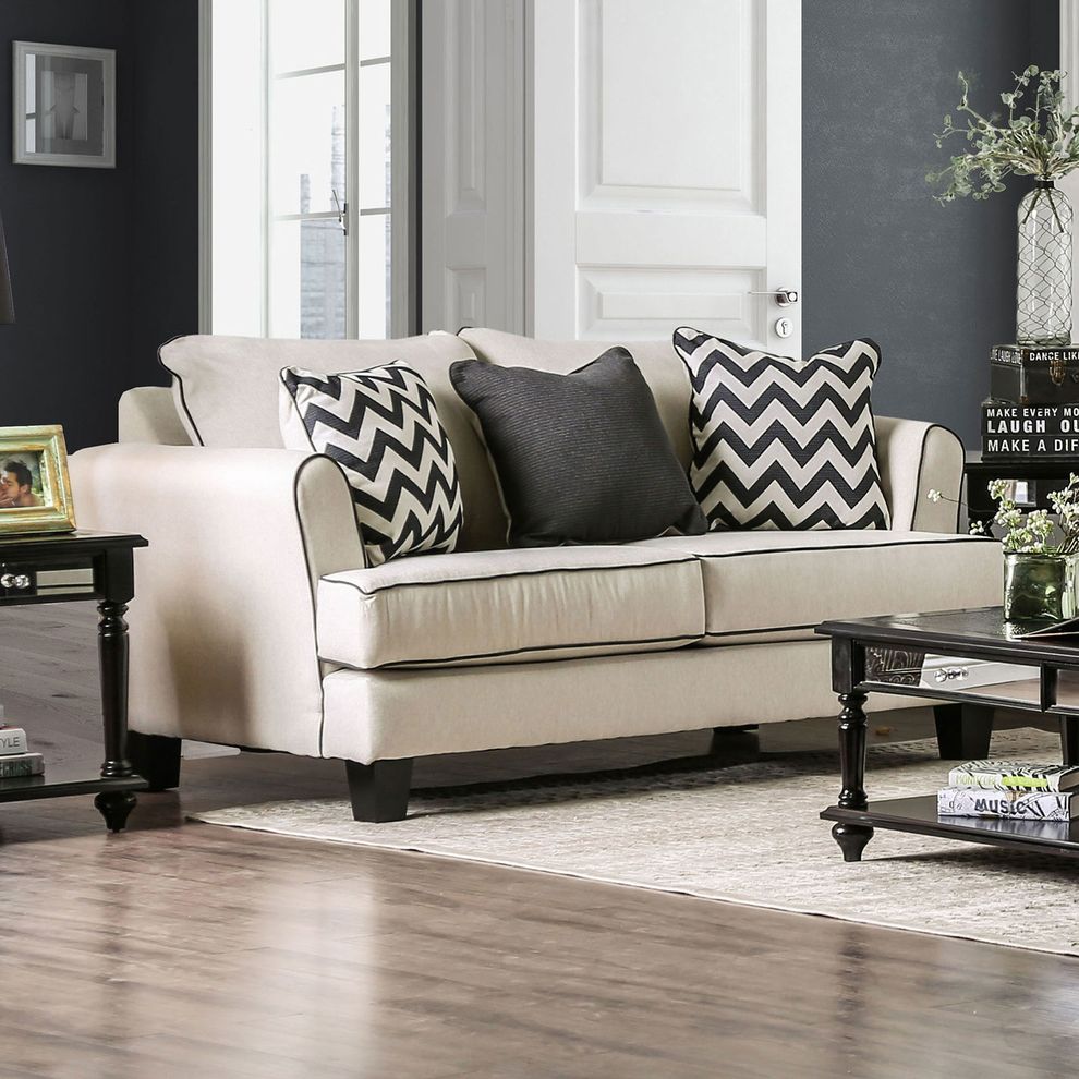 Transitional style fabric off white loveseat by Furniture of America