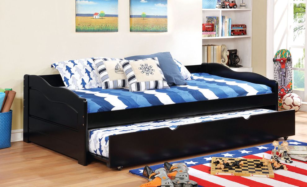 Simple black finish daybed in twin size w/ trundle by Furniture of America