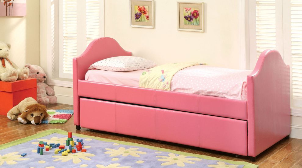 Pink leatherette daybed by Furniture of America