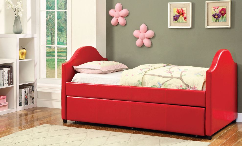 Red leatherette daybed by Furniture of America
