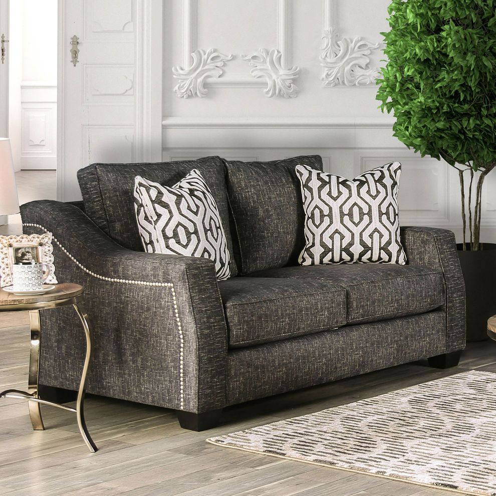 Charcoal gray plush microfiber US-made loveseat by Furniture of America