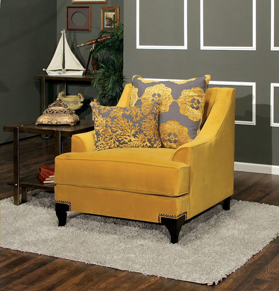 Gold fabric retro style chair by Furniture of America