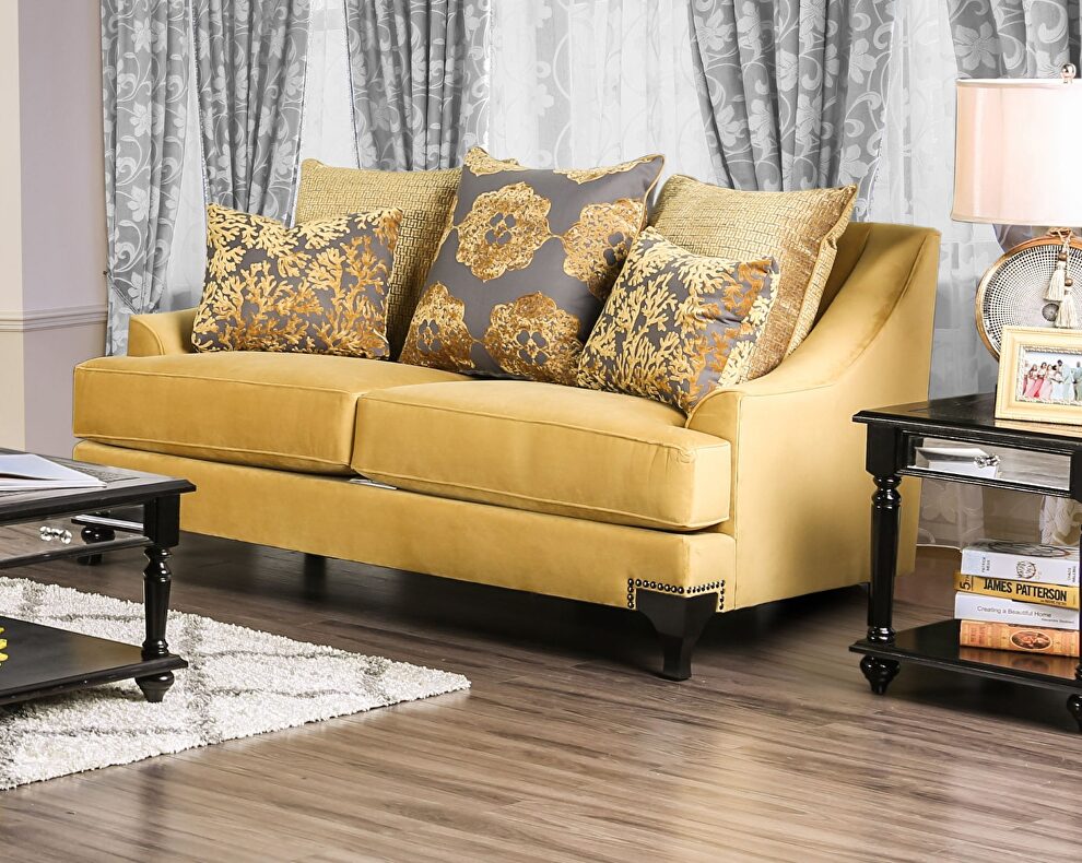 Gold fabric retro style loveseat by Furniture of America