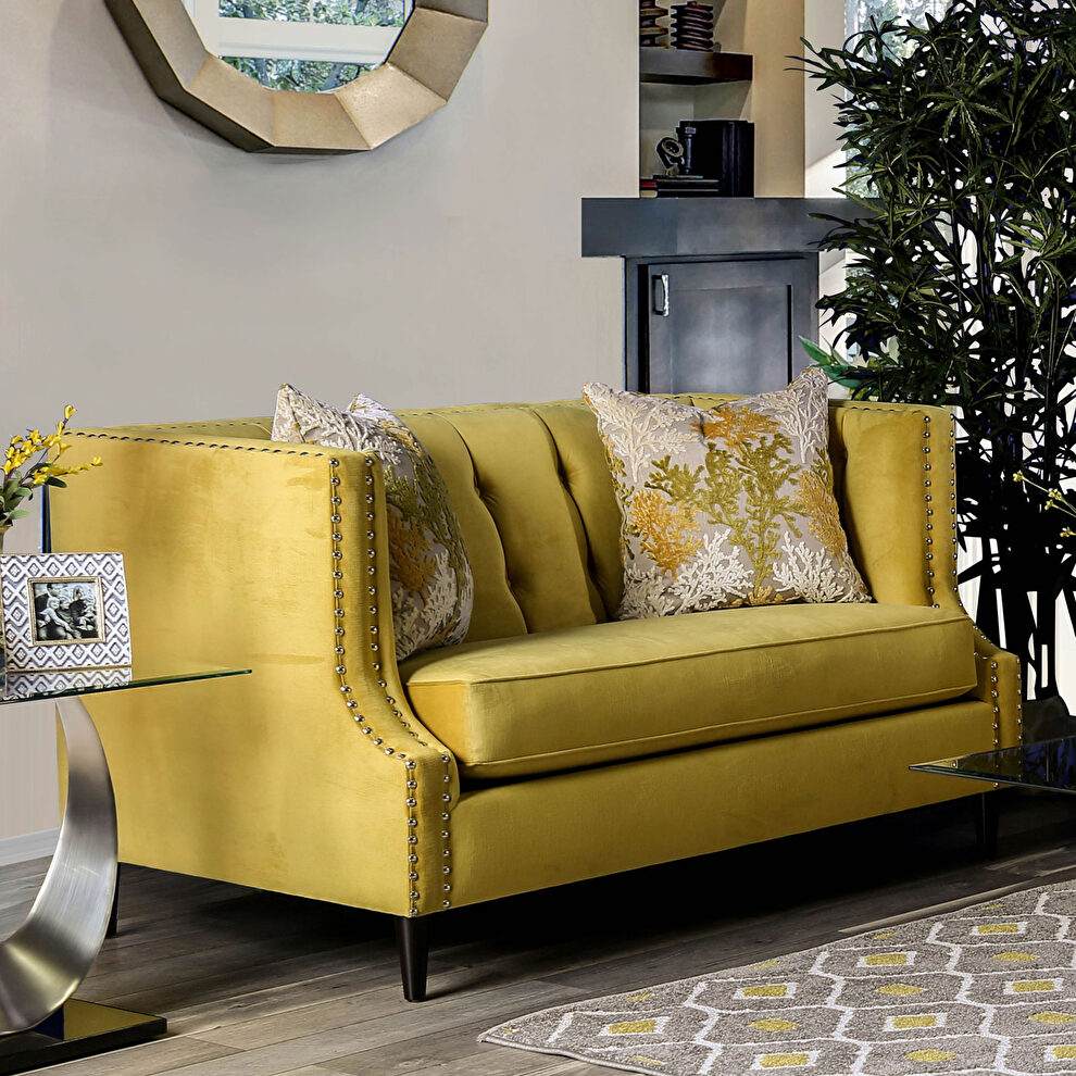 Plush microfiber us-made casual loveseat in yellow by Furniture of America