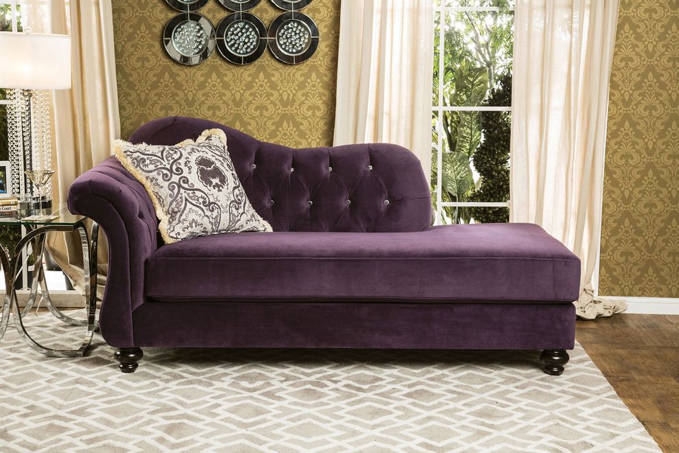 Royal style tufted chaise lounge in purple fabric by Furniture of America