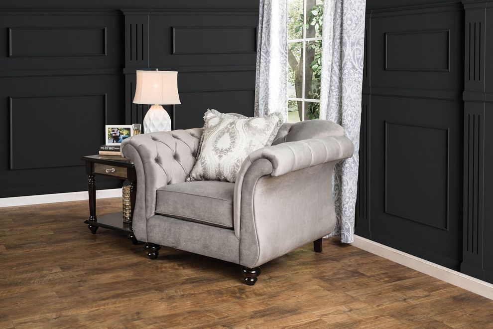 Royal style tufted chair in gray fabric by Furniture of America