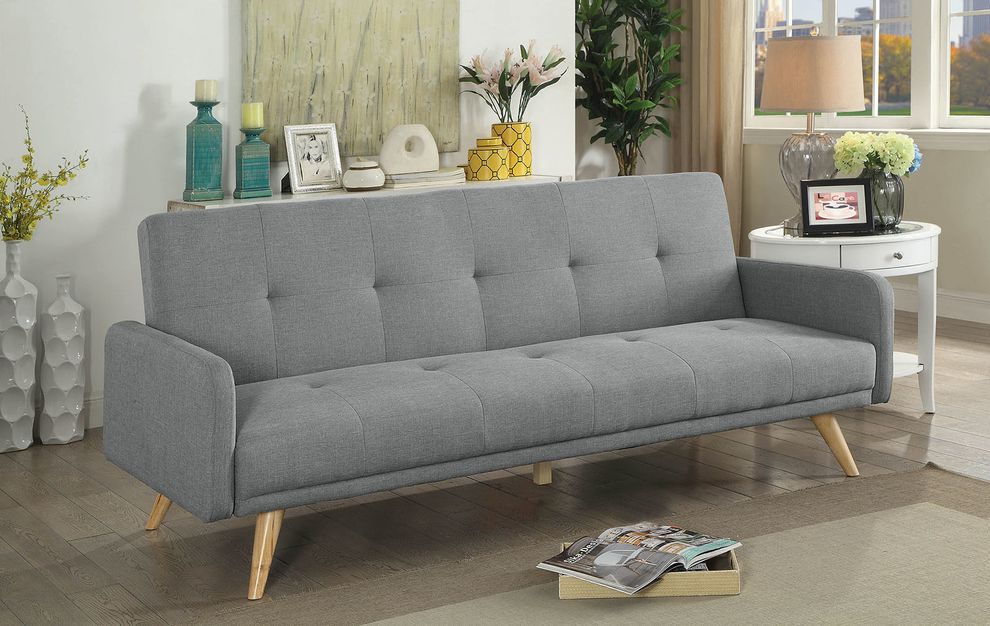 Gray linen line fabric sofa bed by Furniture of America