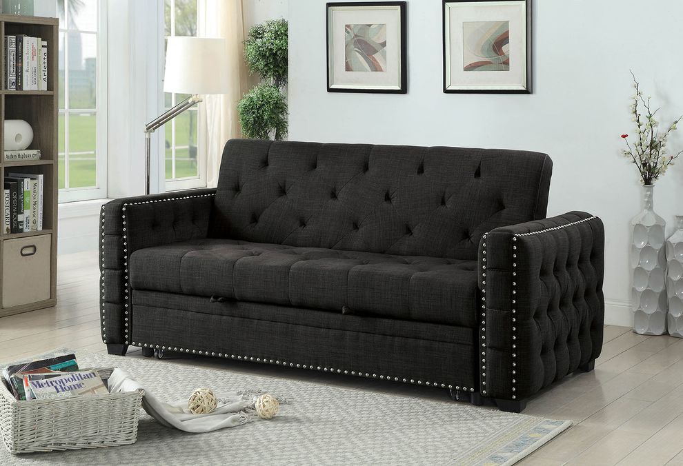 Dark gray fabric tufted back sleeper sofa by Furniture of America