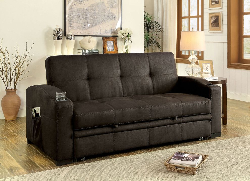 Sofa bed in dark brown  w/ pull-out bed by Furniture of America