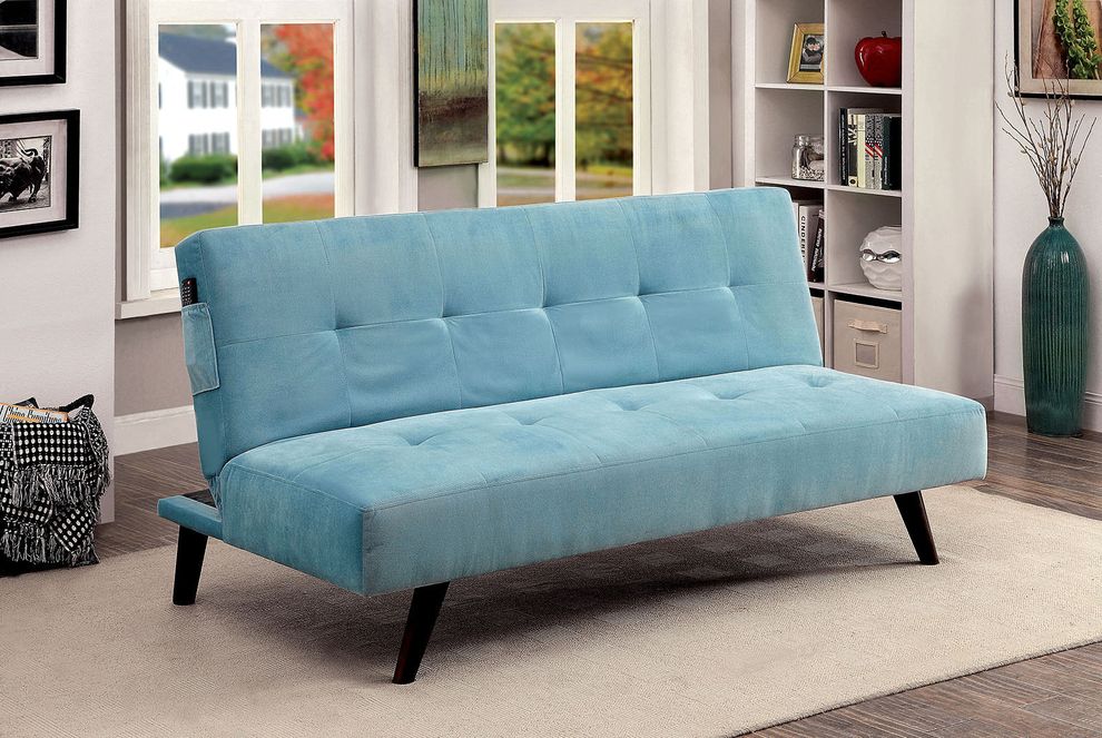 Light blue flannelette casual style sofa bed by Furniture of America