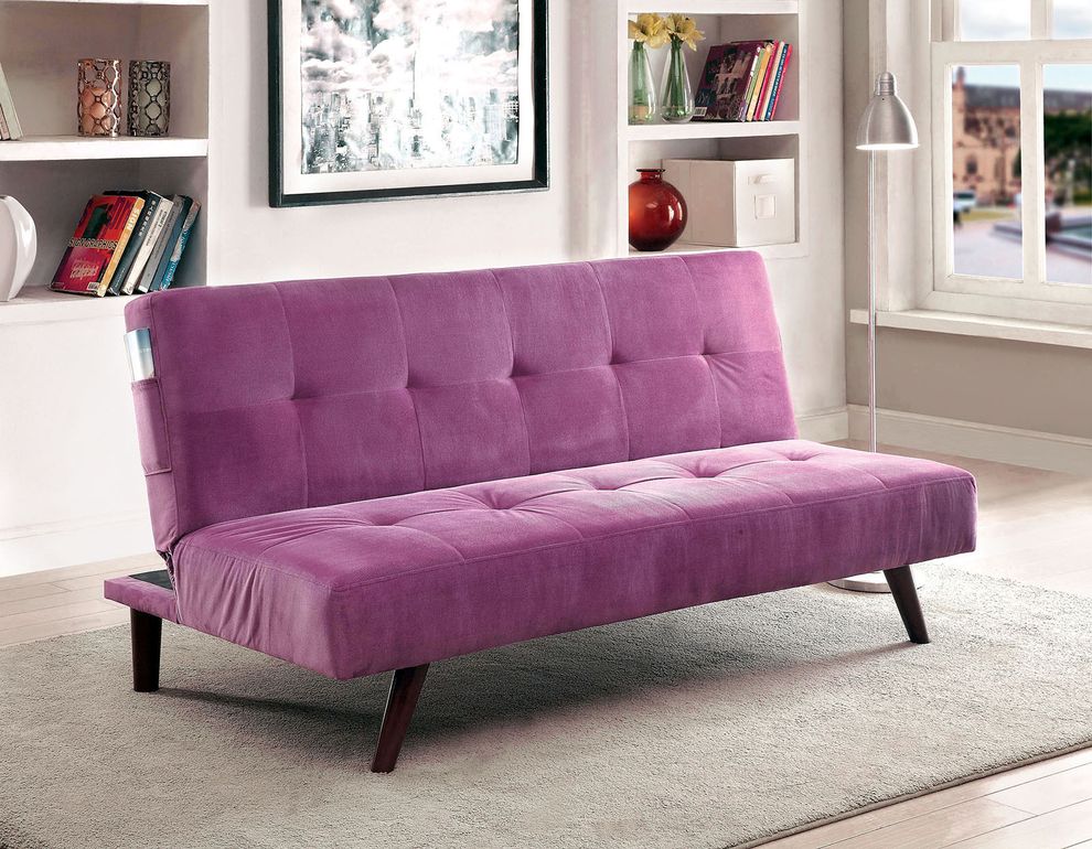 Purple flannelette casual style sofa bed by Furniture of America