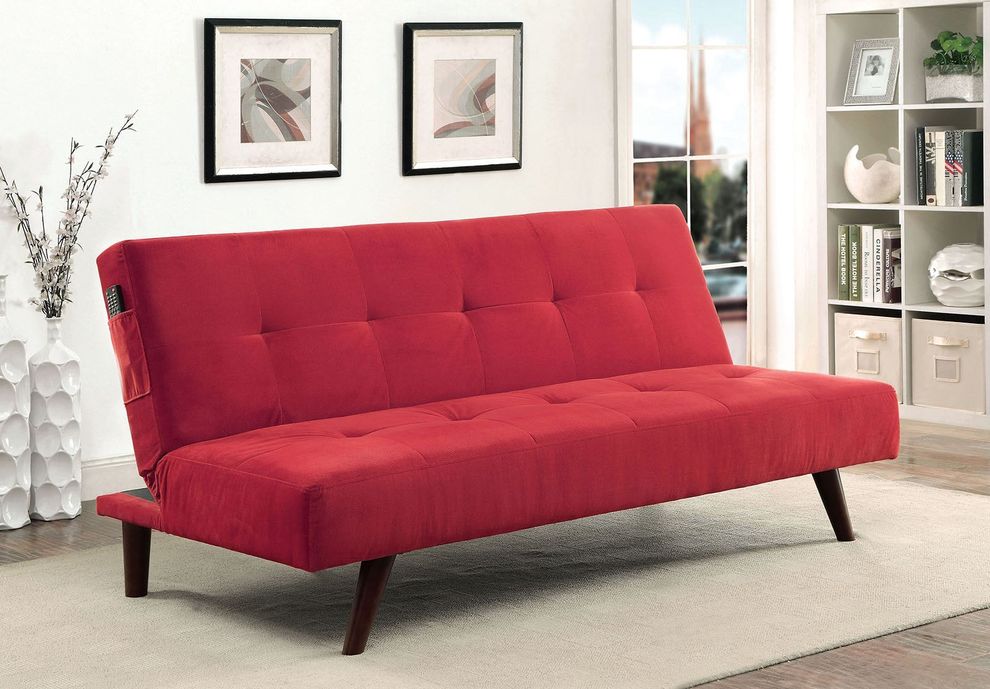 Red flannelette casual style sofa bed by Furniture of America