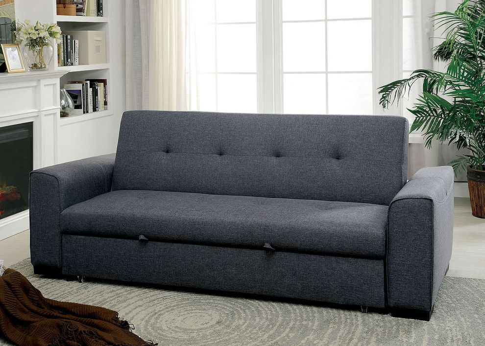 Gray linen fabric pull-out sofa bed by Furniture of America
