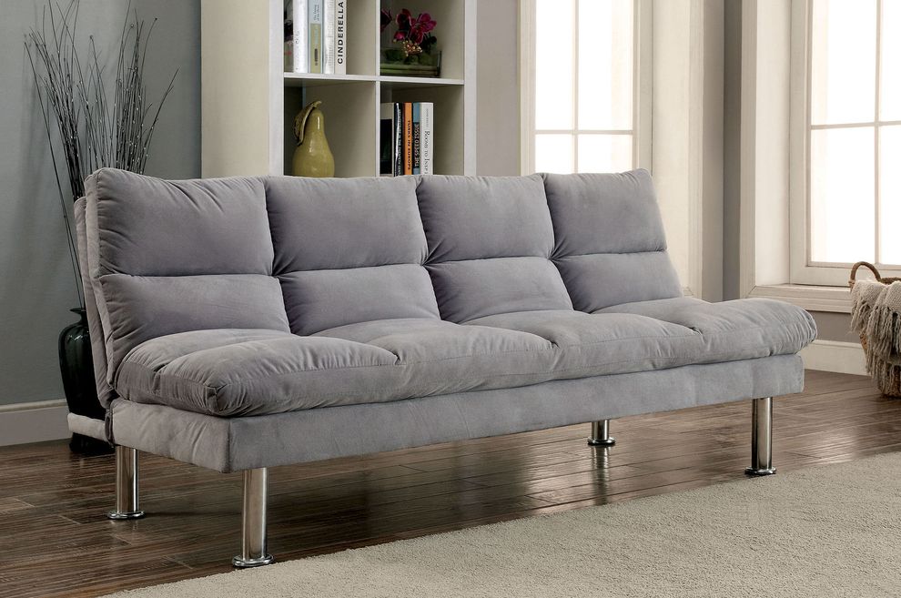 Gray microfiber sofa bed by Furniture of America