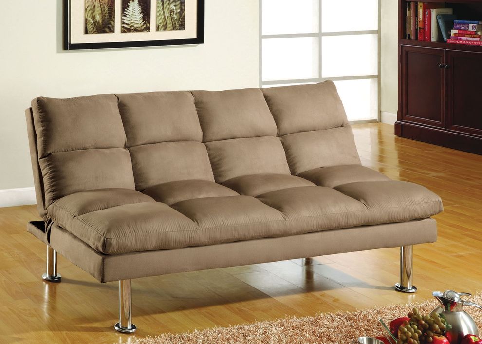 Light brown microfiber sofa bed by Furniture of America