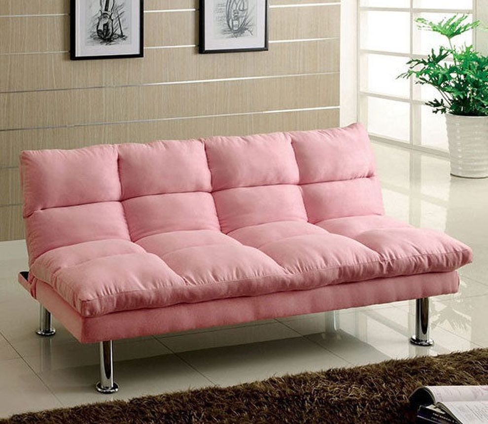 Pink microfiber sofa bed by Furniture of America