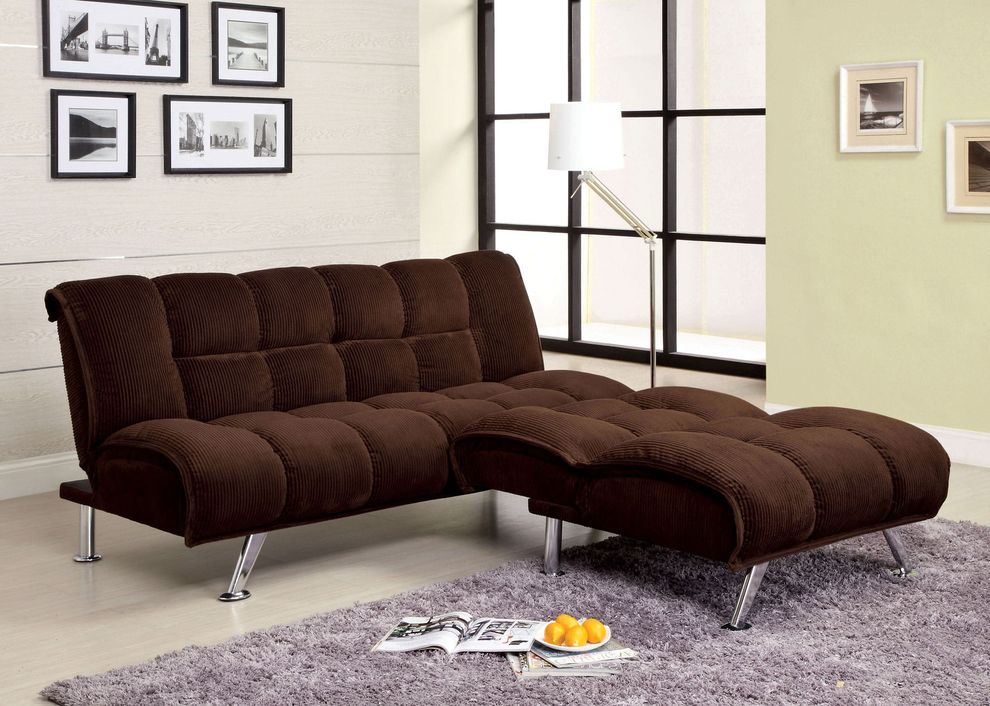 Modern 2pcs sofa bed in texturized chocolate fabric by Furniture of America