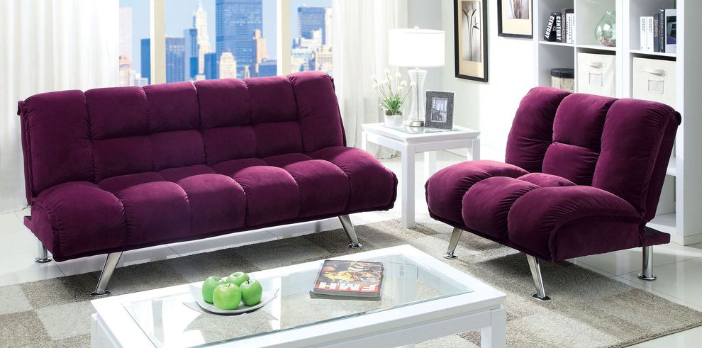 Modern 2pcs sofa bed in purple fabric by Furniture of America