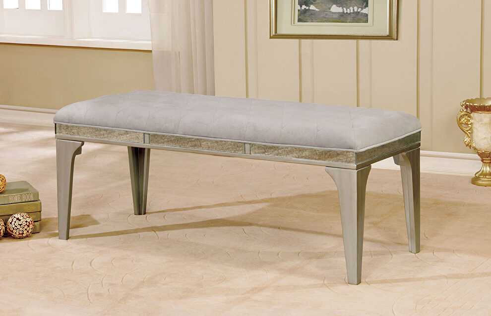 Silver/ gray flannelette cushions bench by Furniture of America