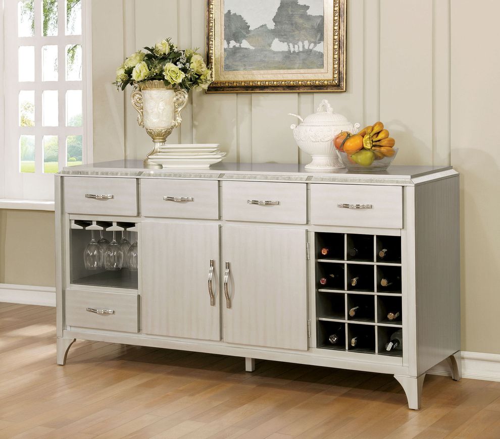 Silver finish / mirror inserts server / buffet by Furniture of America