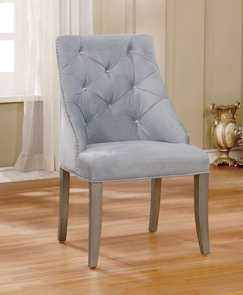 Silver/ gray button tufted backs chair by Furniture of America