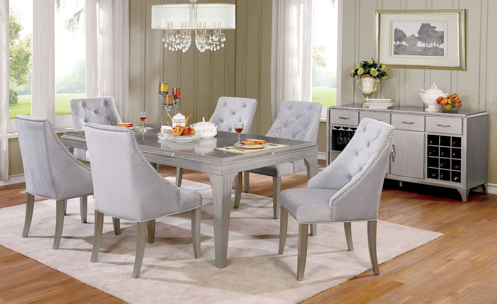 Silver finish / mirror inserts family size table by Furniture of America