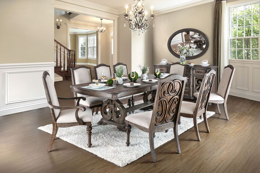 Transitional style wood inlay family size table by Furniture of America